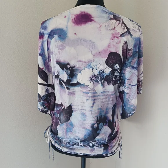 Style & Co. Purple Floral Blouse Top Size Medium Petite - Picture 3 of 9